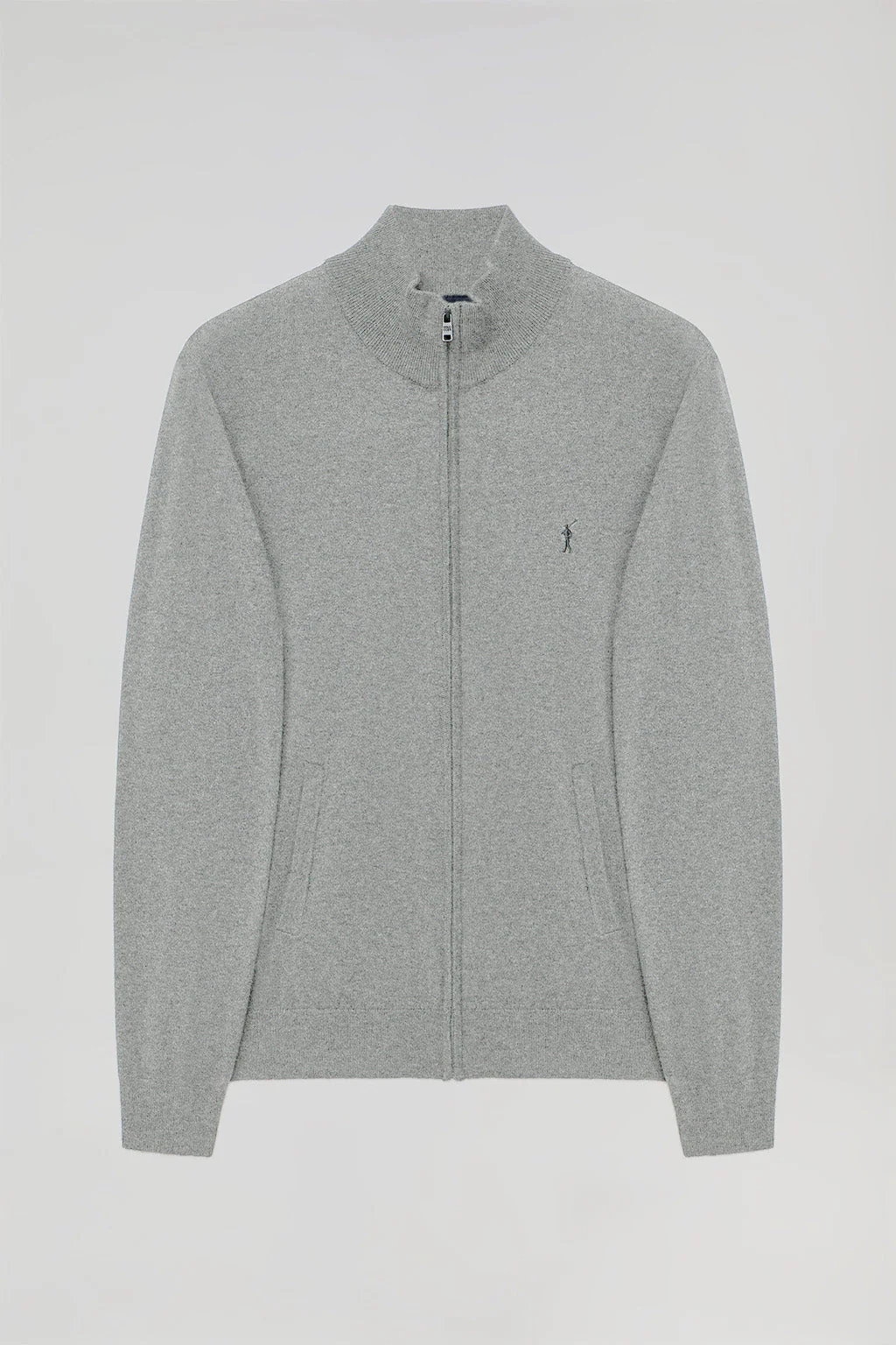 Grey-marl cotton cardigan with zip and Rigby Go embroidery - Image 5