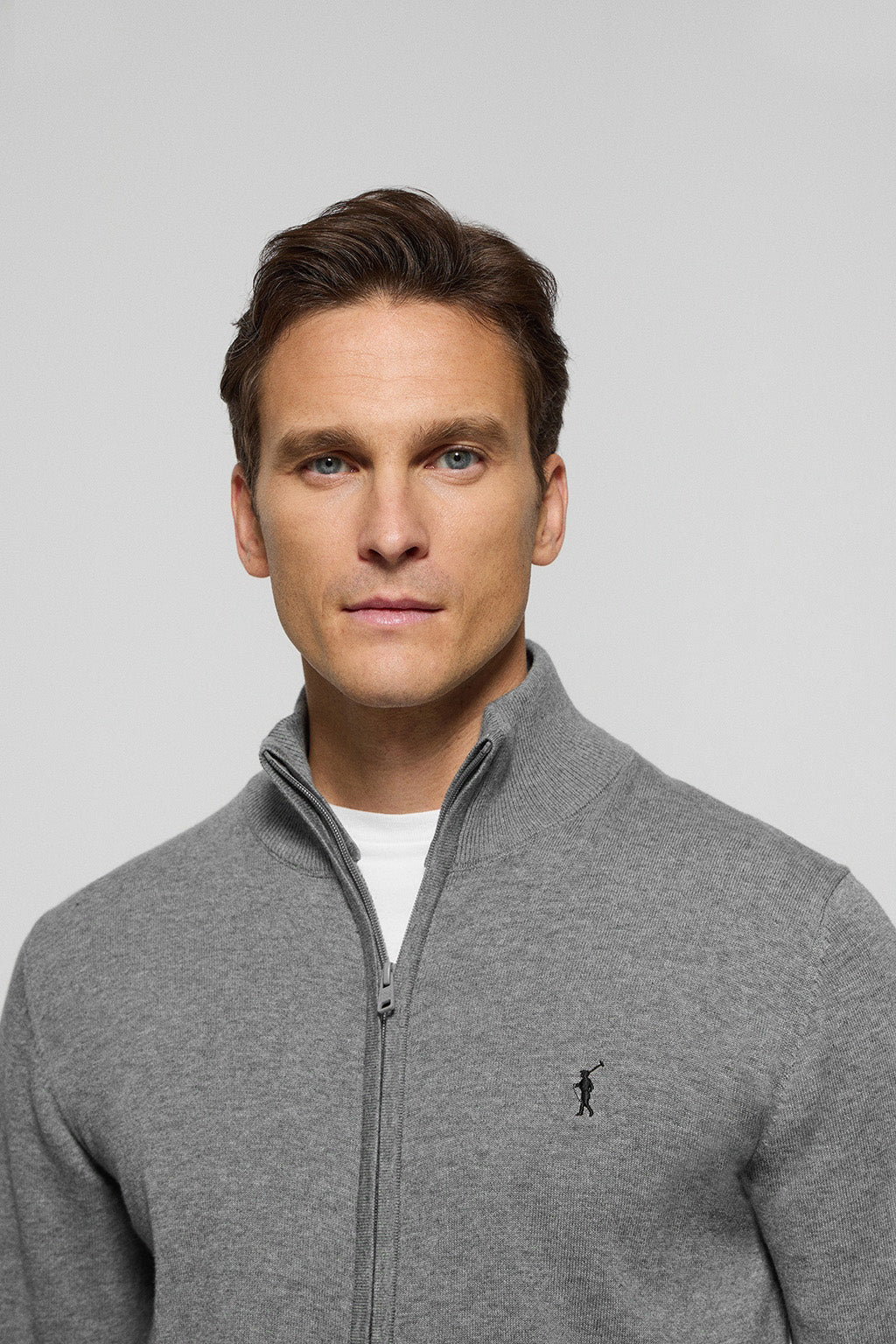 Grey-marl knit cardigan with Rigby Go embroidery - Image 2