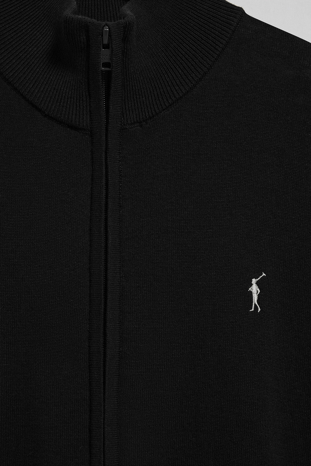 Black knit cardigan with zip and Rigby Go embroidery - Image 6