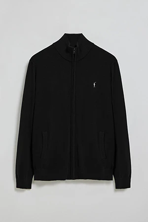 Black knit cardigan with zip and Rigby Go embroidery - Image 8