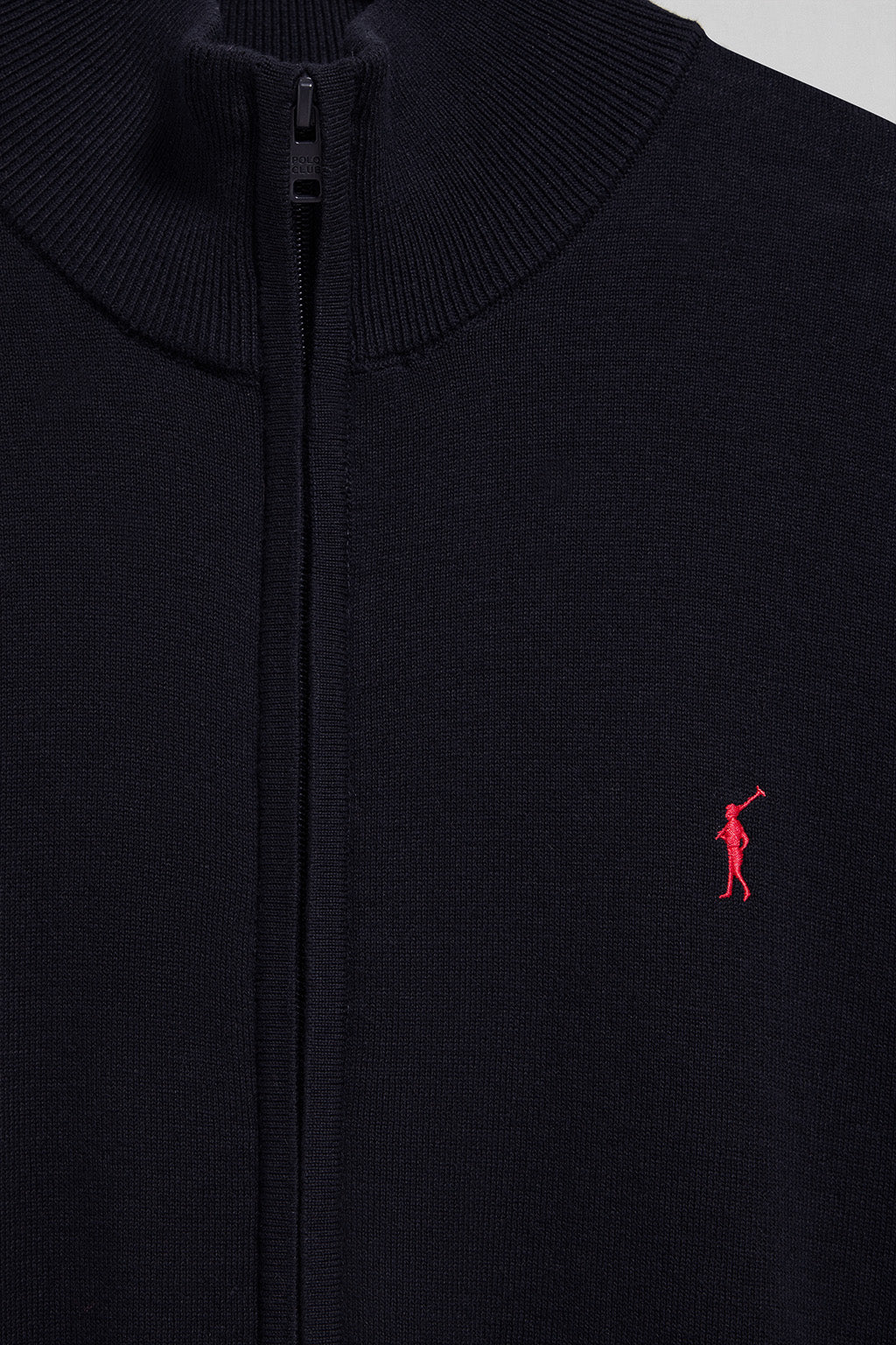 Navy-blue knit cardigan with zip and Rigby Go embroidery - Image 6