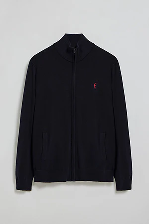 Navy-blue knit cardigan with zip and Rigby Go embroidery - Image 8