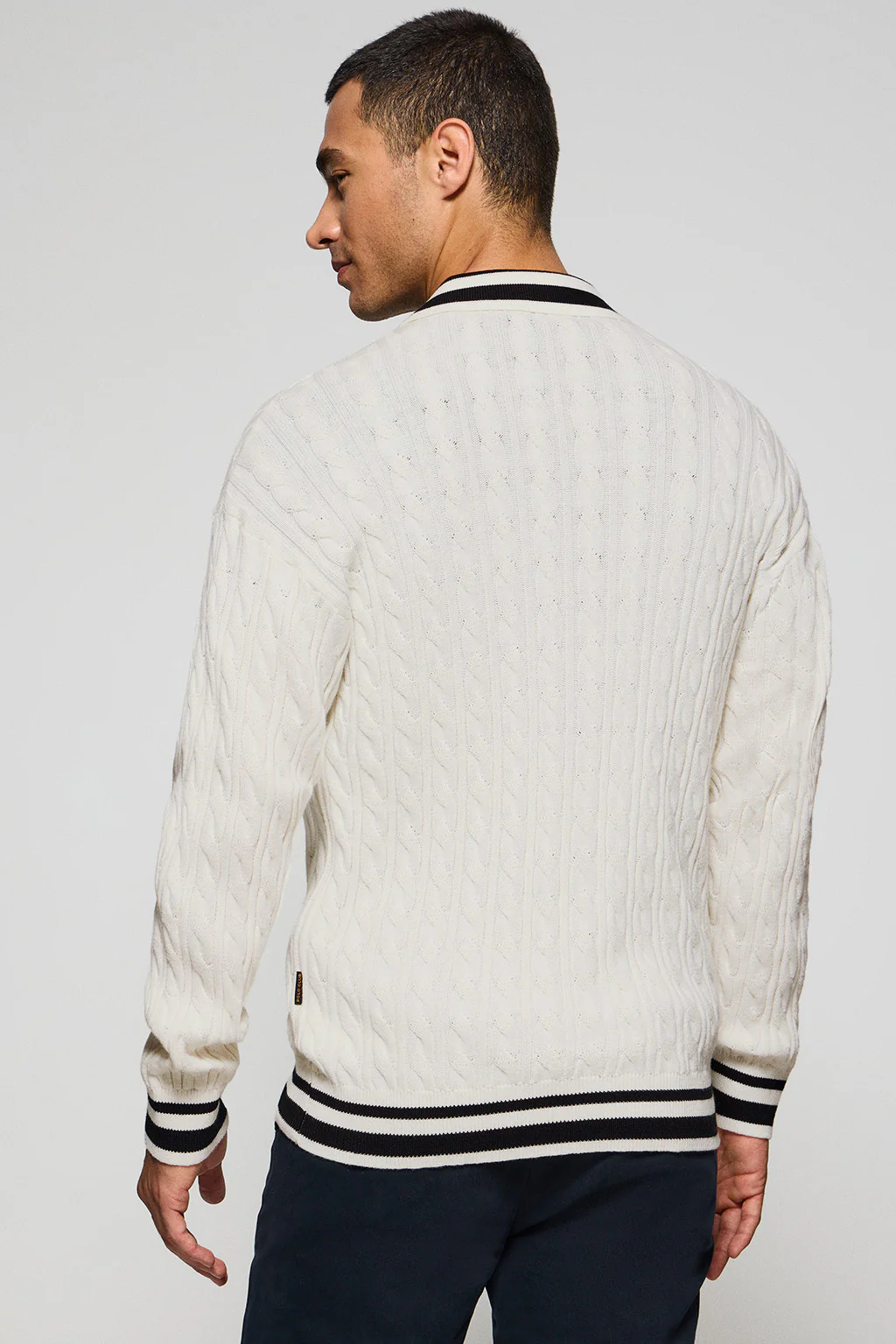 Beige cable-knit cardigan with zip and nautical logo - Image 2