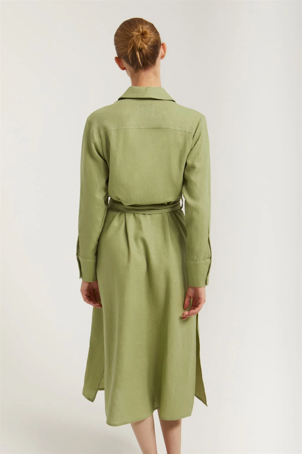 Green linen midi dress with embroidered detail - Image 6