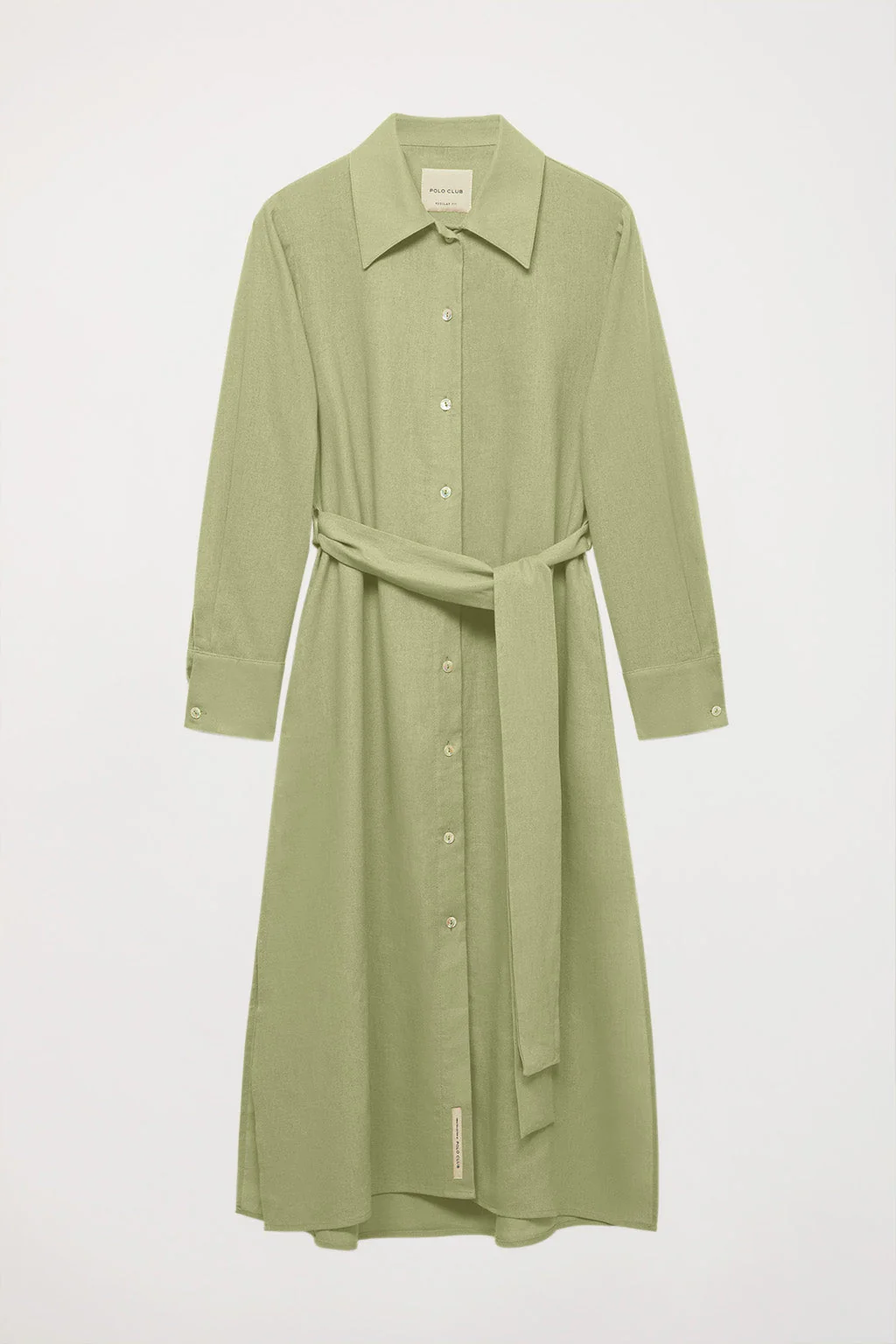 Green linen midi dress with embroidered detail - Image 7
