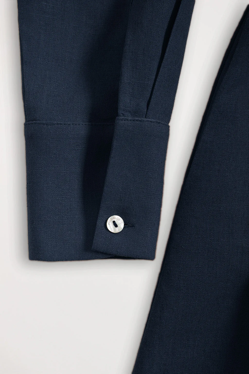 Navy-blue linen midi dress with embroidered detail - Image 9
