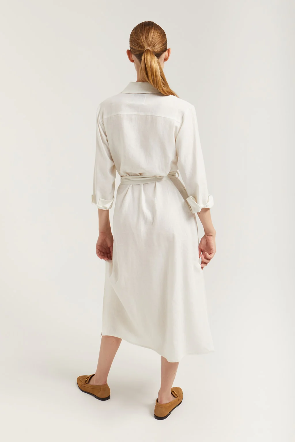 White linen midi dress with embroidered detail - Image 6