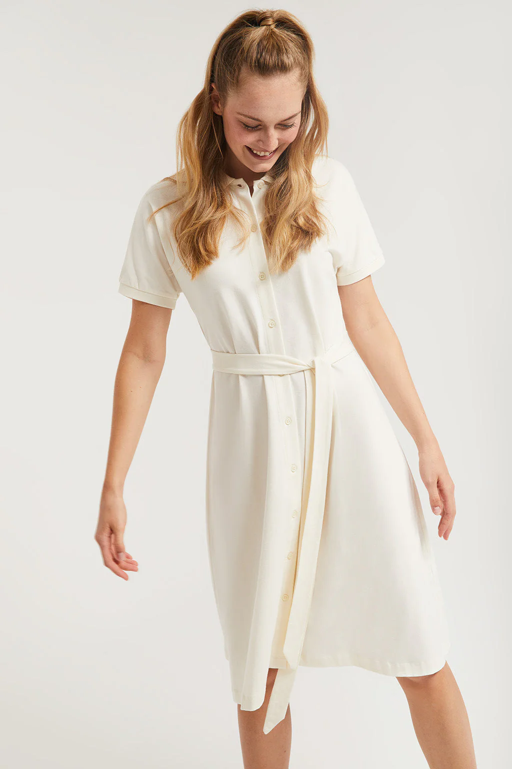 Beige midi dress with embroidered logo in matching colour - Image 5