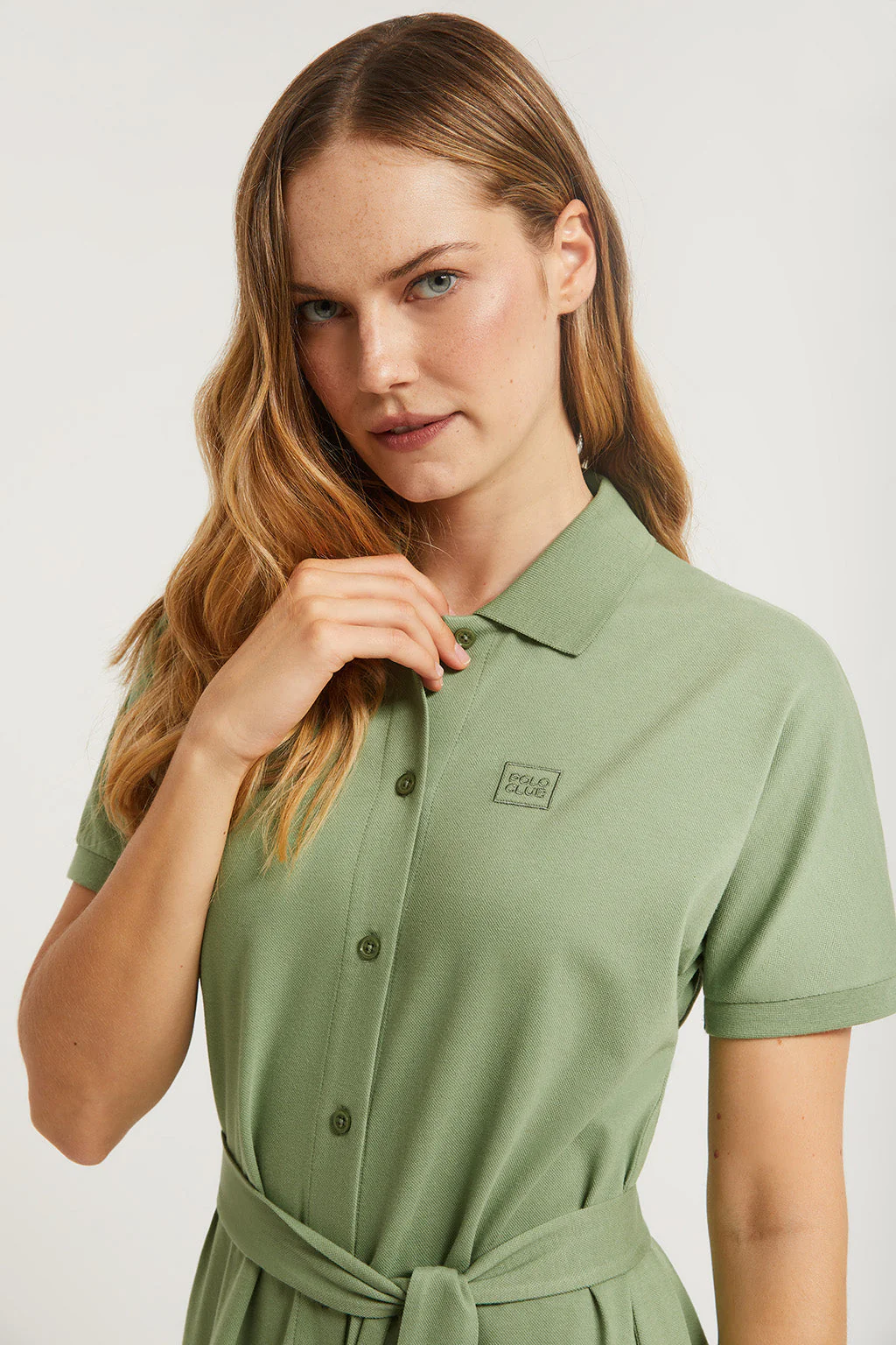 Green midi dress with embroidered logo in matching colour - Image 3