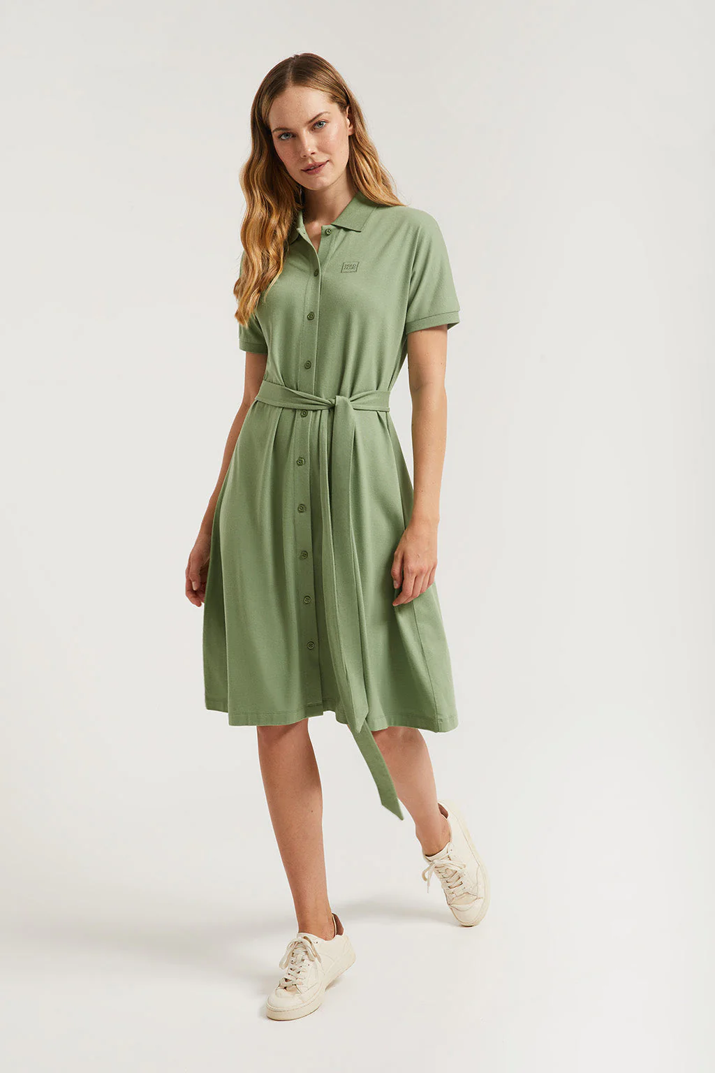Green midi dress with embroidered logo in matching colour - Image 4