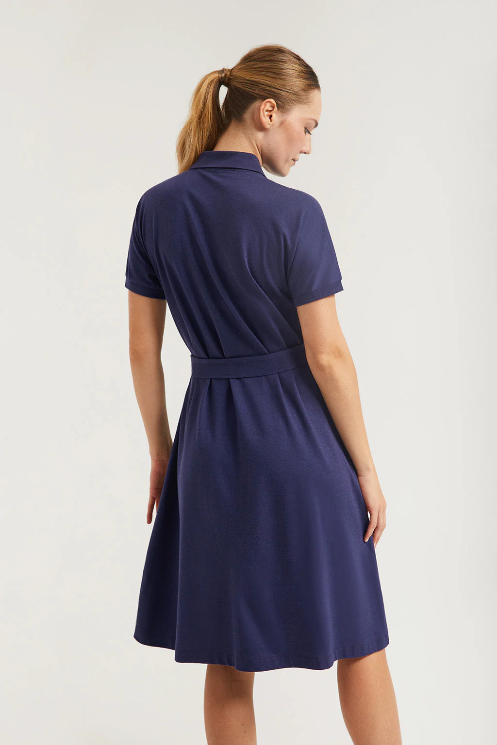 Navy-blue midi dress with embroidered logo in matching colour - Image 2