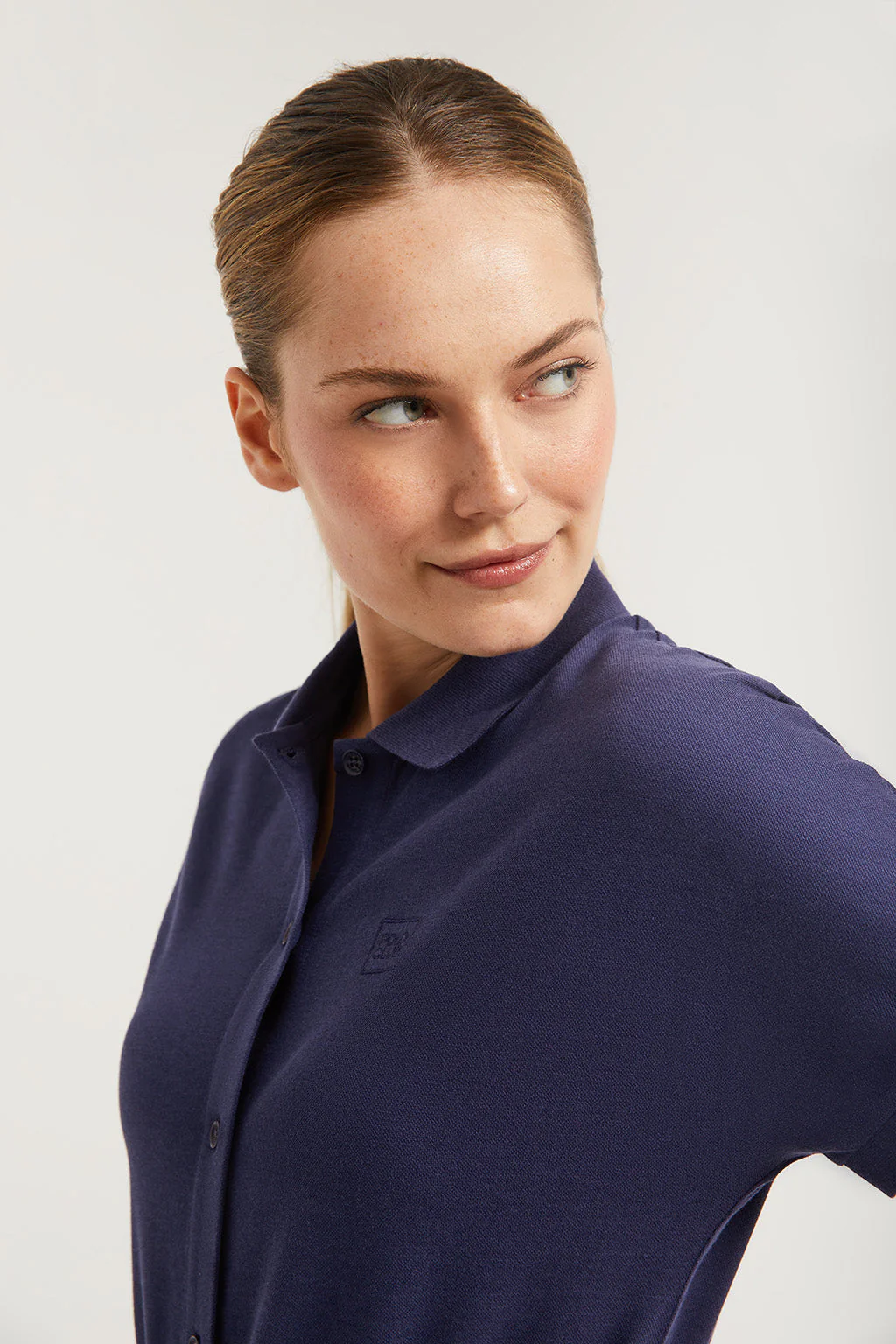 Navy-blue midi dress with embroidered logo in matching colour - Image 3