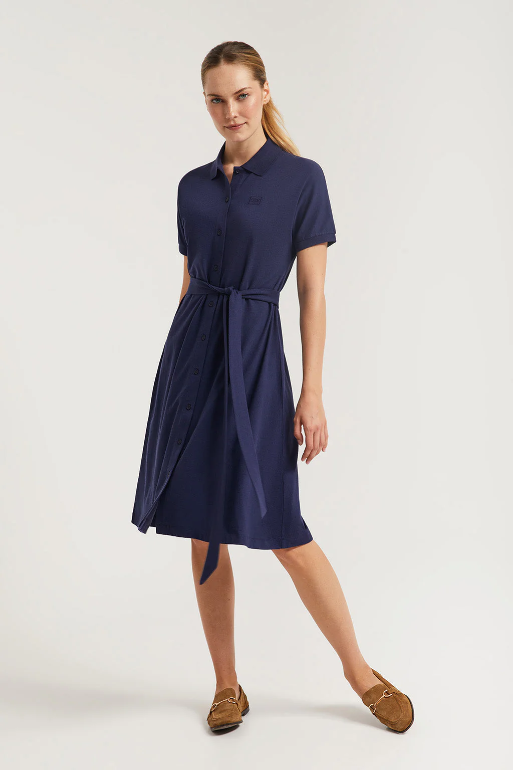 Navy-blue midi dress with embroidered logo in matching colour - Image 4