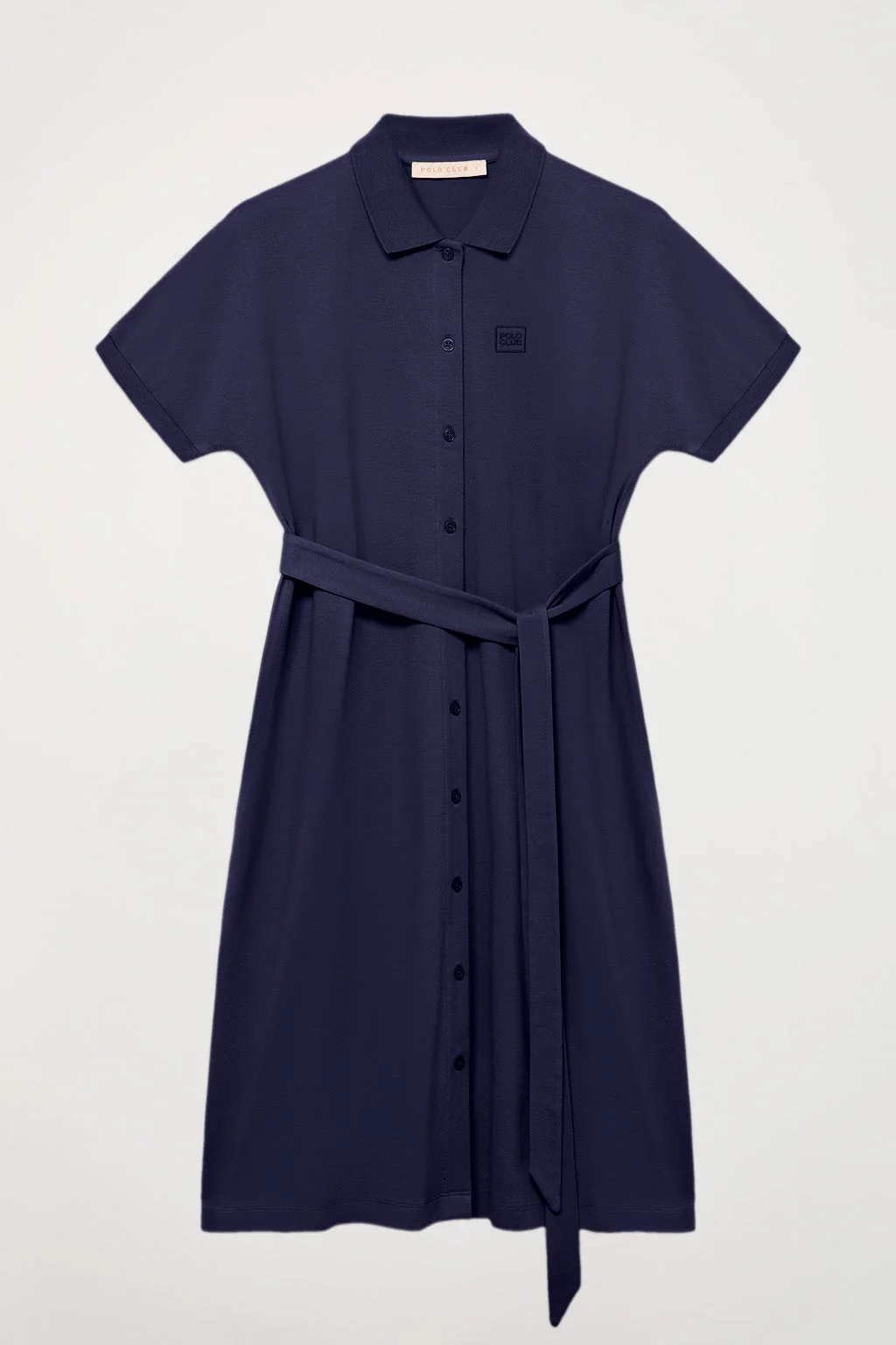 Navy-blue midi dress with embroidered logo in matching colour - Image 5