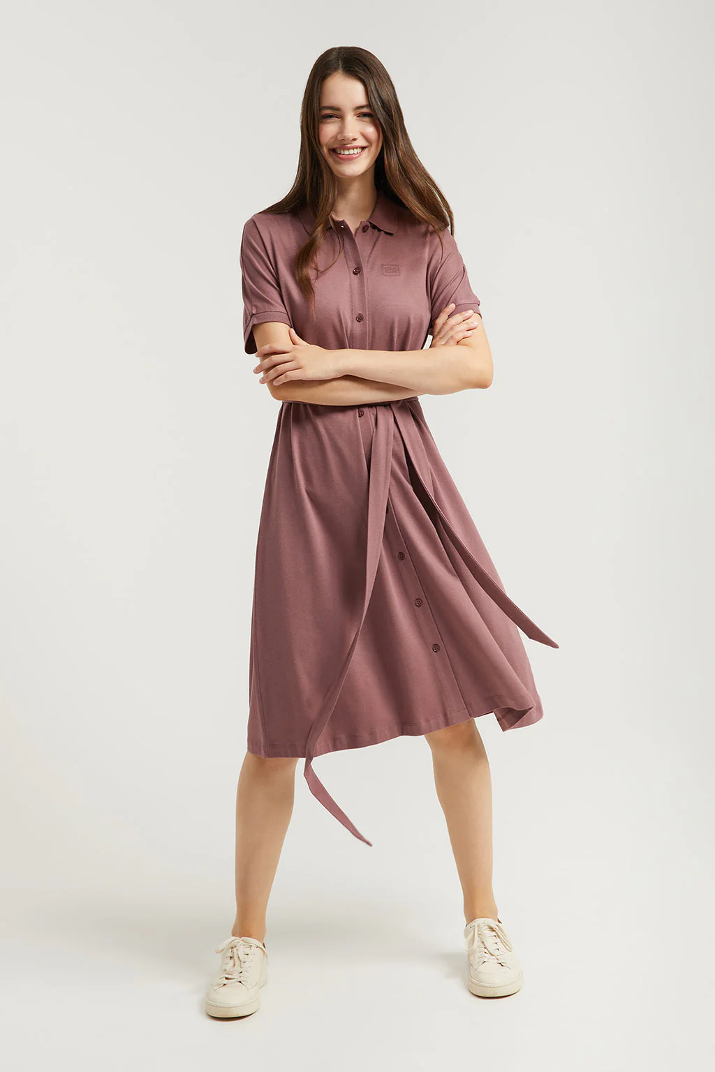 Taupe midi dress with embroidered logo in matching colour - Image 3