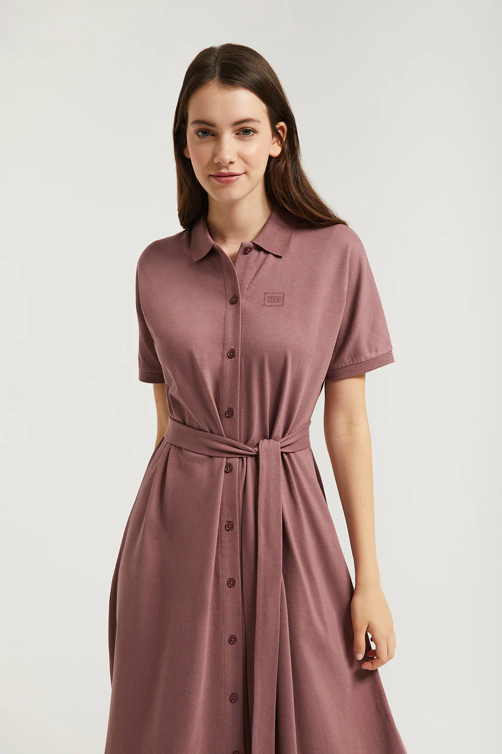 Taupe midi dress with embroidered logo in matching colour - Image 4
