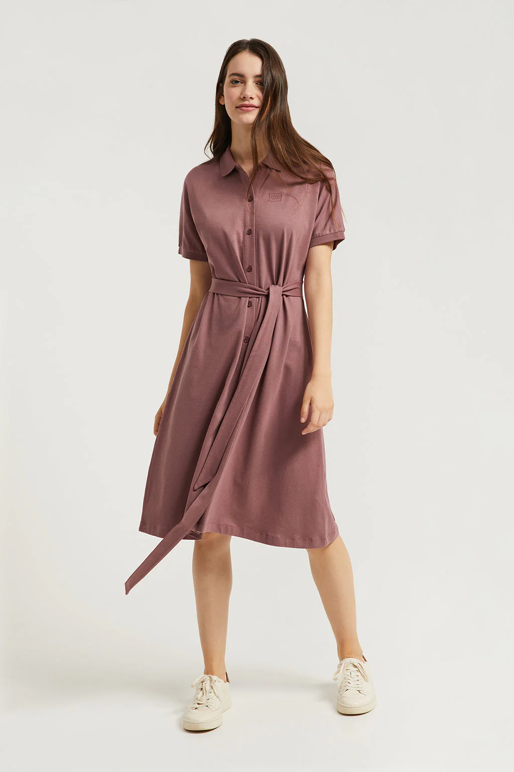 Taupe midi dress with embroidered logo in matching colour - Image 5