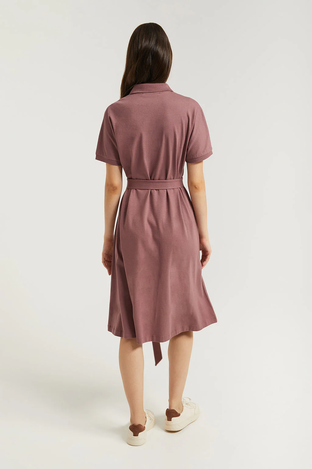 Taupe midi dress with embroidered logo in matching colour - Image 6