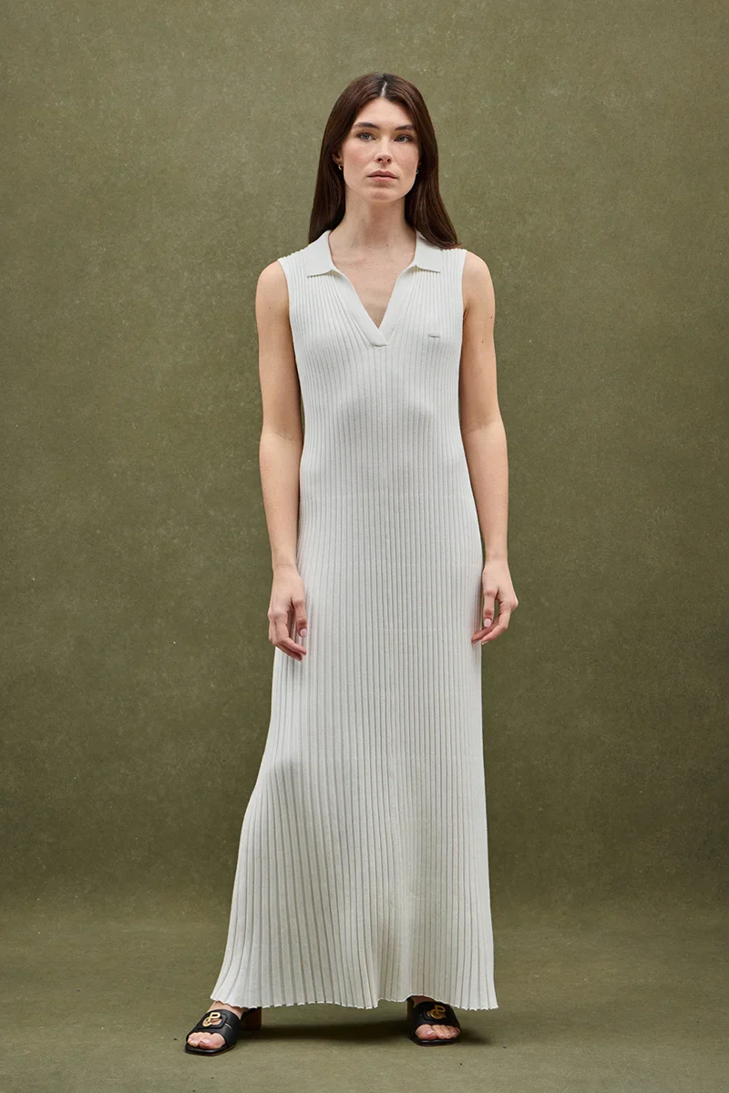 Nude pleated sleeveless dress with Polo Club logo - Image 2
