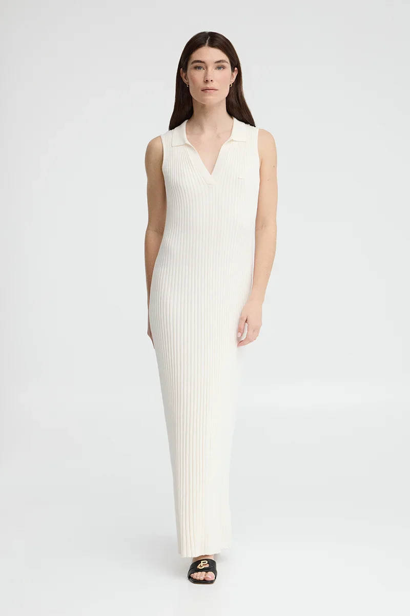 Nude pleated sleeveless dress with Polo Club logo - Image 4