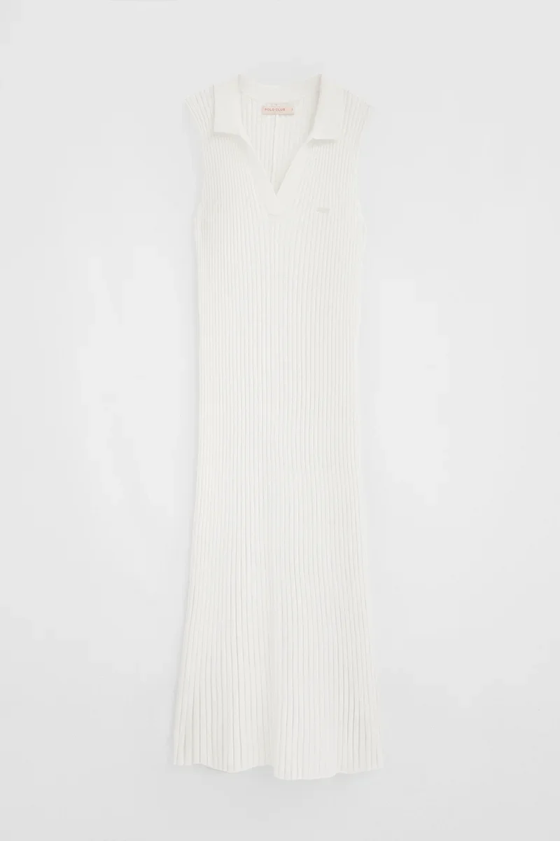 Nude pleated sleeveless dress with Polo Club logo - Image 6