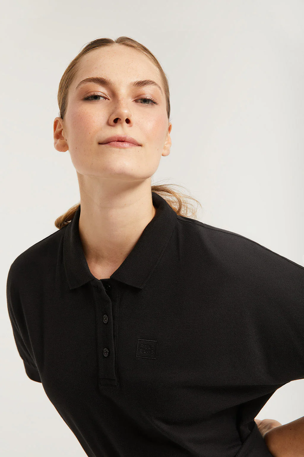 Black dolman-sleeve dress with embroidery in matching colour - Image 3
