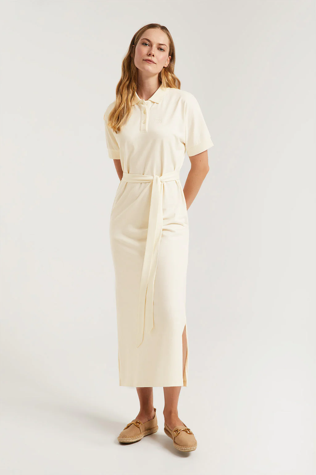 Beige dolman-sleeve dress with embroidery in matching colour - Image 4
