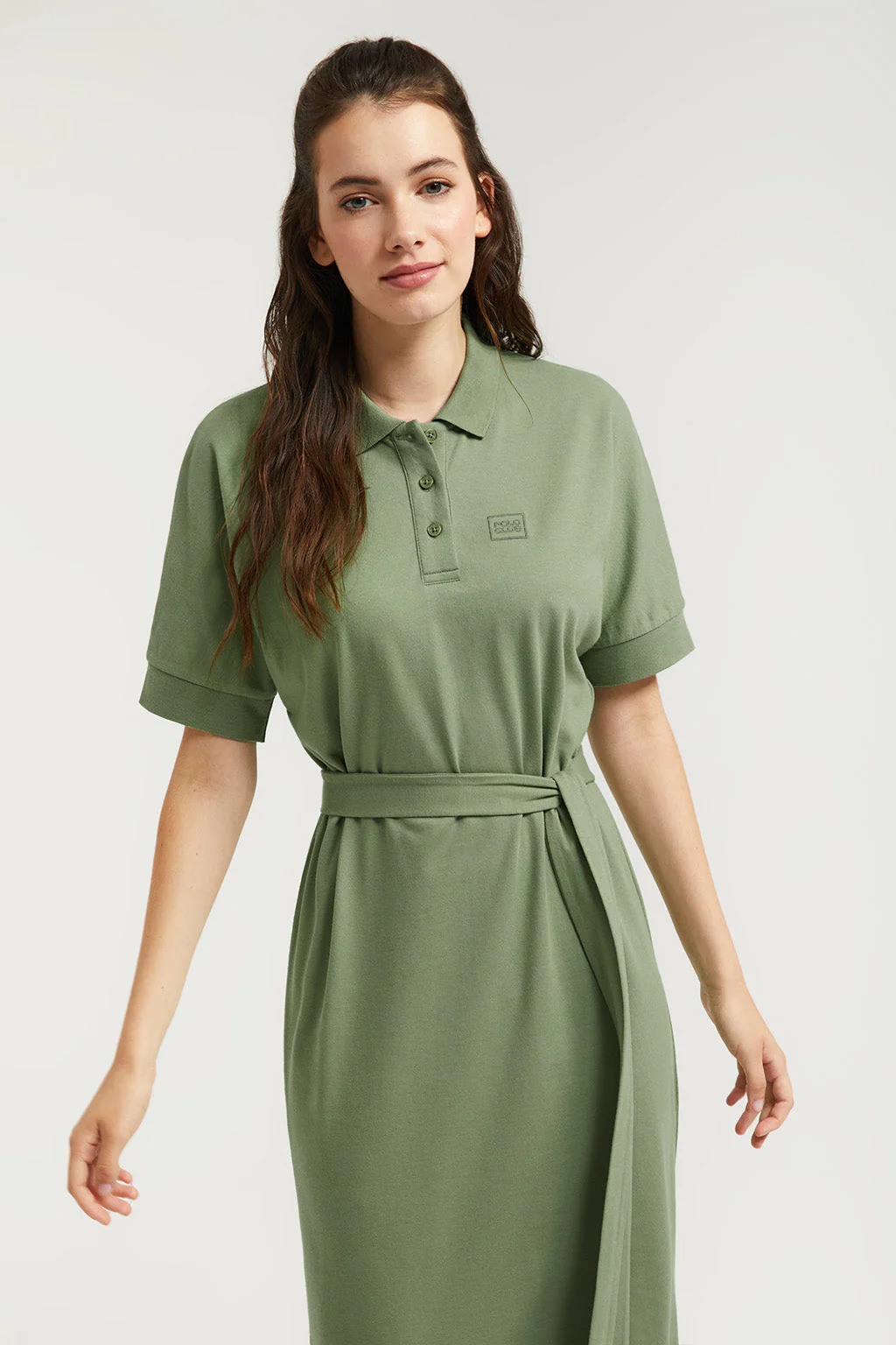 Green dolman-sleeve dress with embroidery in matching colour - Image 4