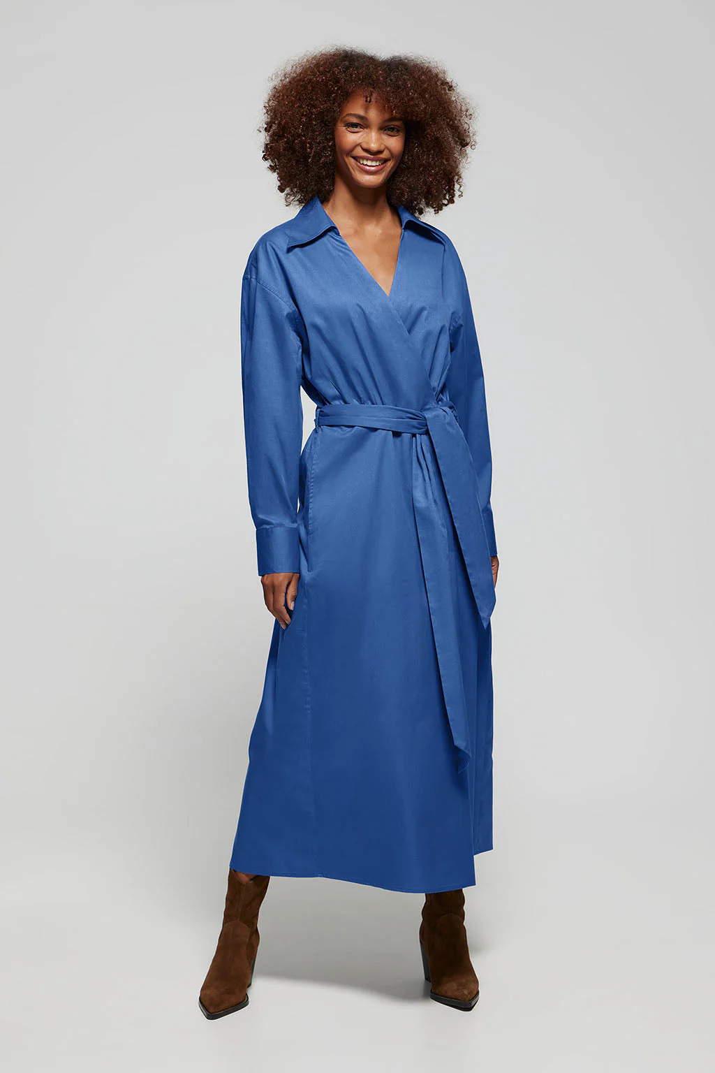 Royal-blue Capri long dress with collar detail - Image 4