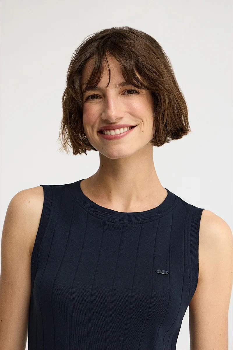 Navy-blue sleeveless ribbed dress with Polo Club logo - Image 3