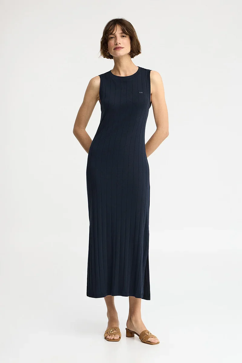 Navy-blue sleeveless ribbed dress with Polo Club logo - Image 4