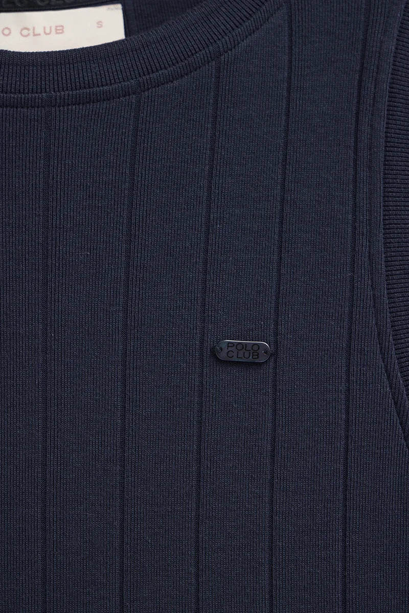 Navy-blue sleeveless ribbed dress with Polo Club logo - Image 7