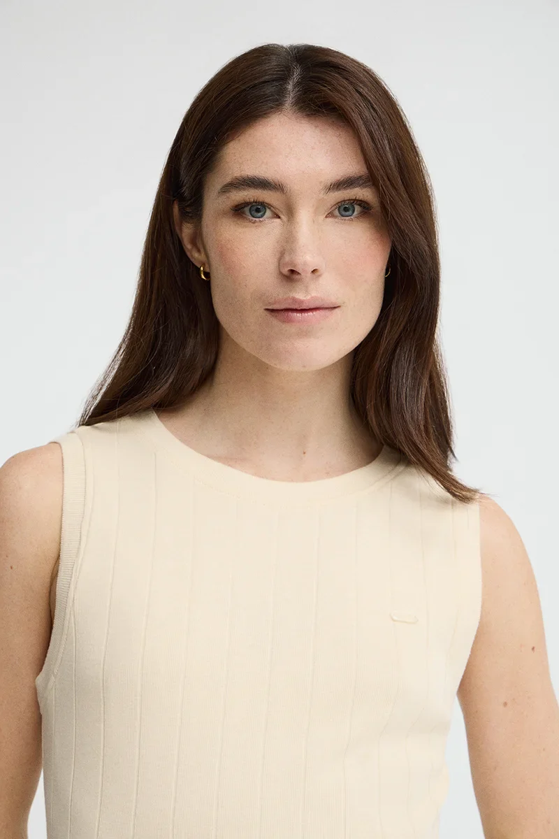 Cream sleeveless ribbed dress with Polo Club logo - Image 3