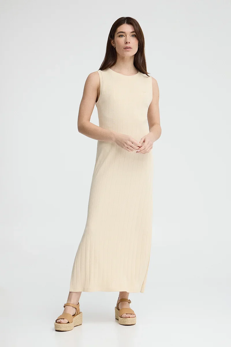 Cream sleeveless ribbed dress with Polo Club logo - Image 4