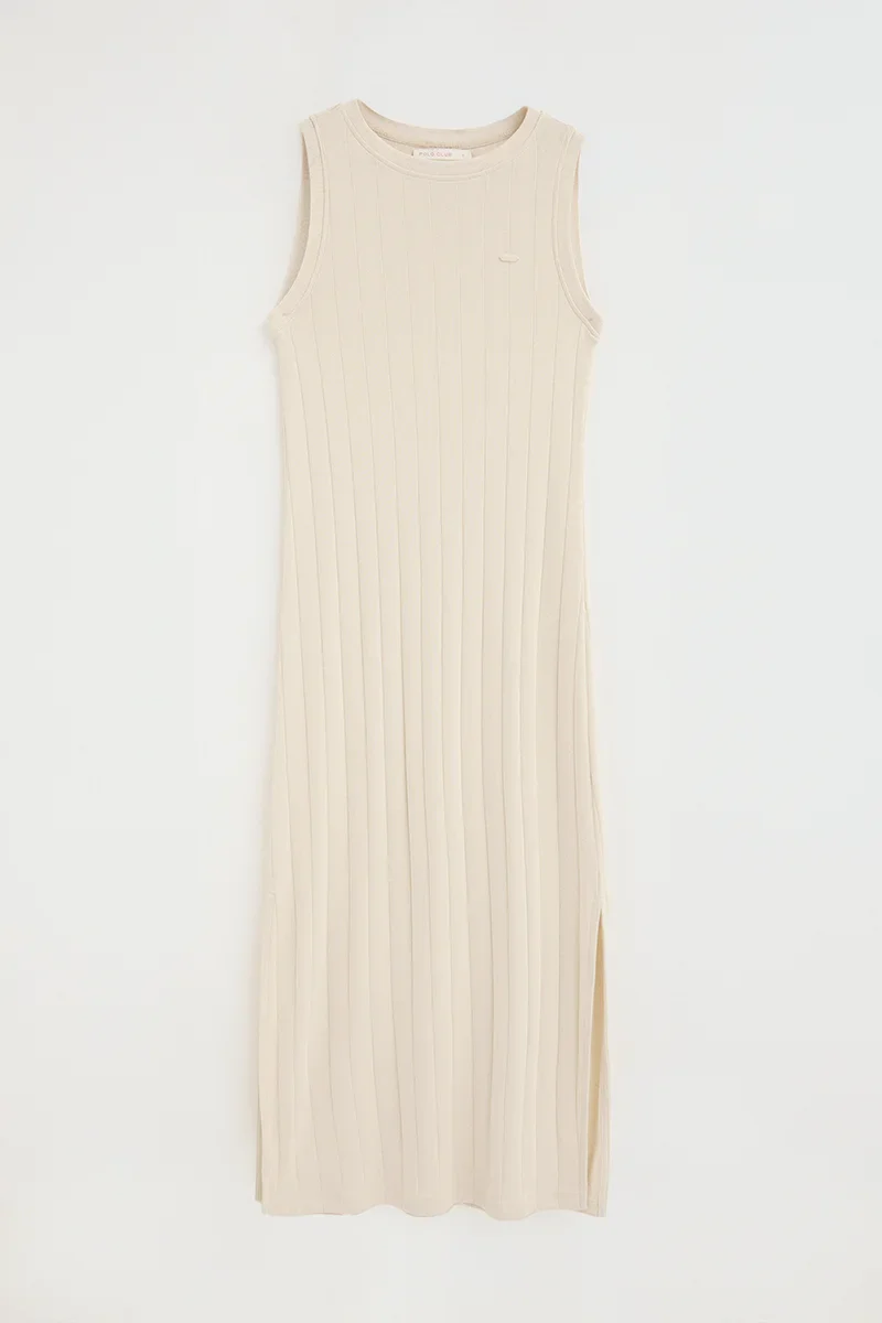 Cream sleeveless ribbed dress with Polo Club logo - Image 6