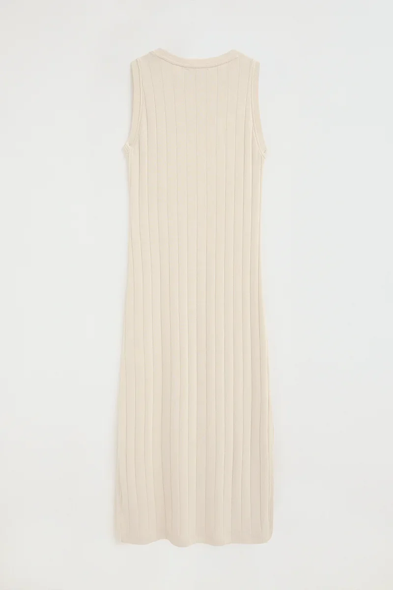 Cream sleeveless ribbed dress with Polo Club logo - Image 8