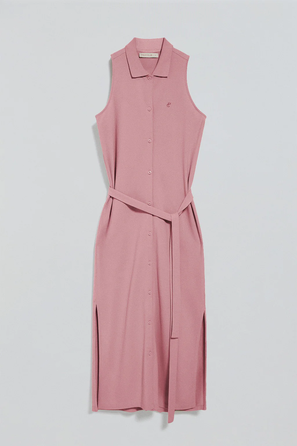 Dusty-pink sleeveless buttoned dress with embroidered monogram - Image 5