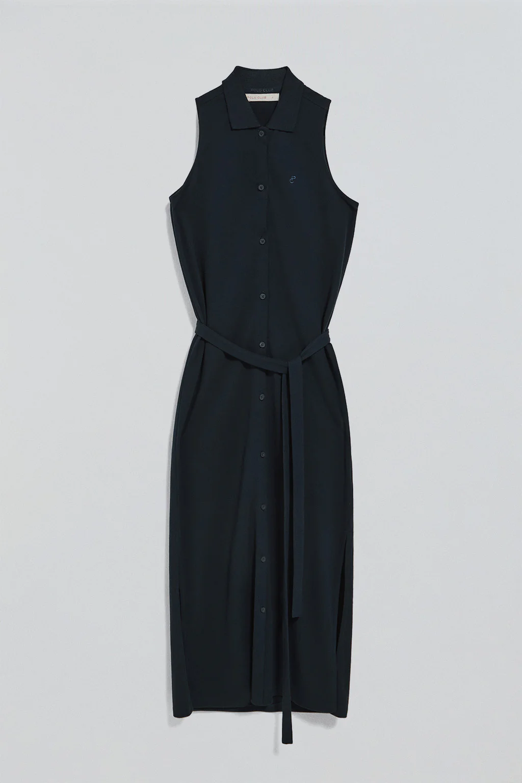 Navy-blue sleeveless buttoned dress with embroidered monogram - Image 5