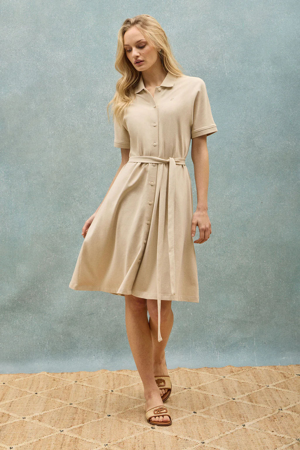 Beige buttoned dress with PC embroidery - Image 11