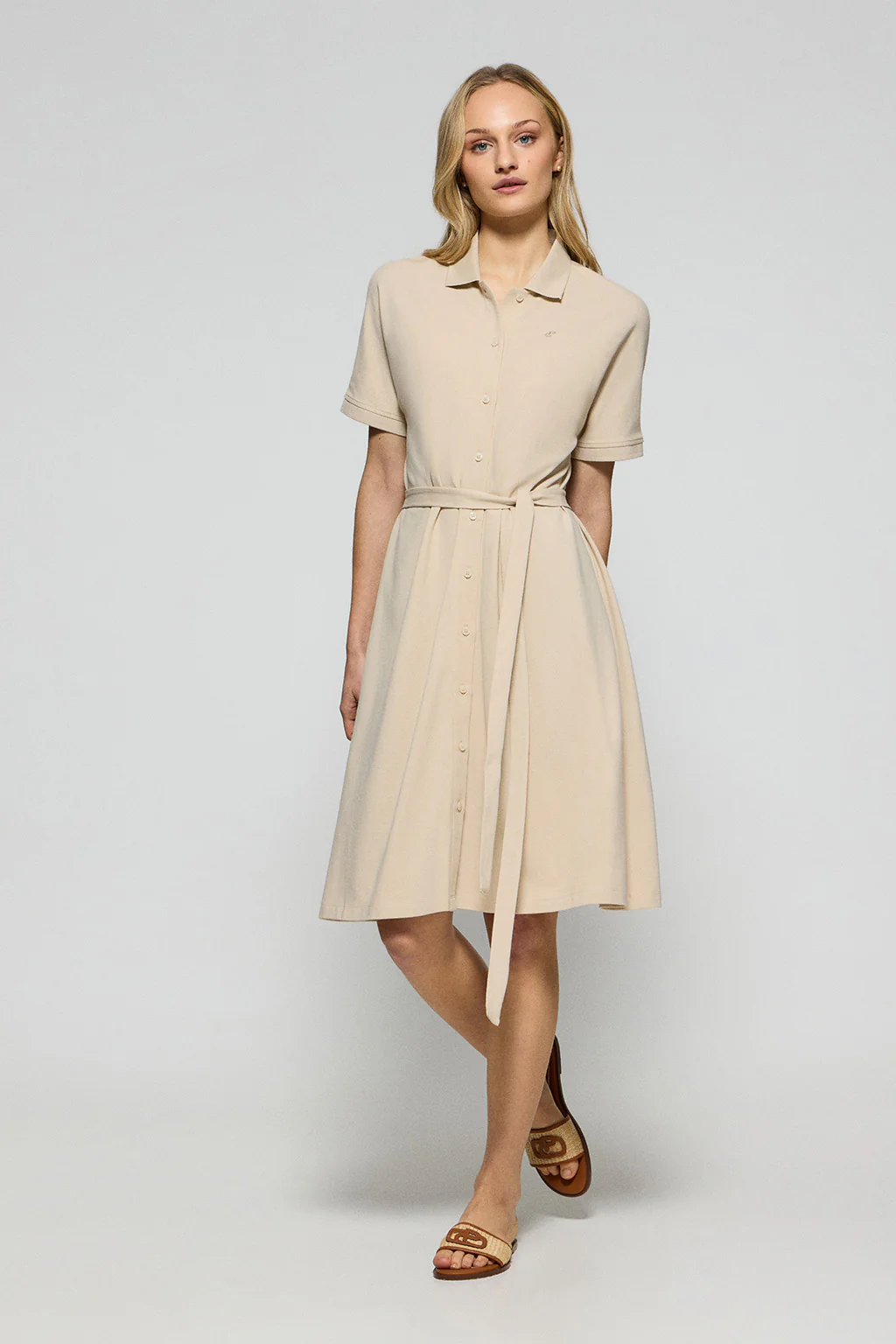 Beige buttoned dress with PC embroidery - Image 4