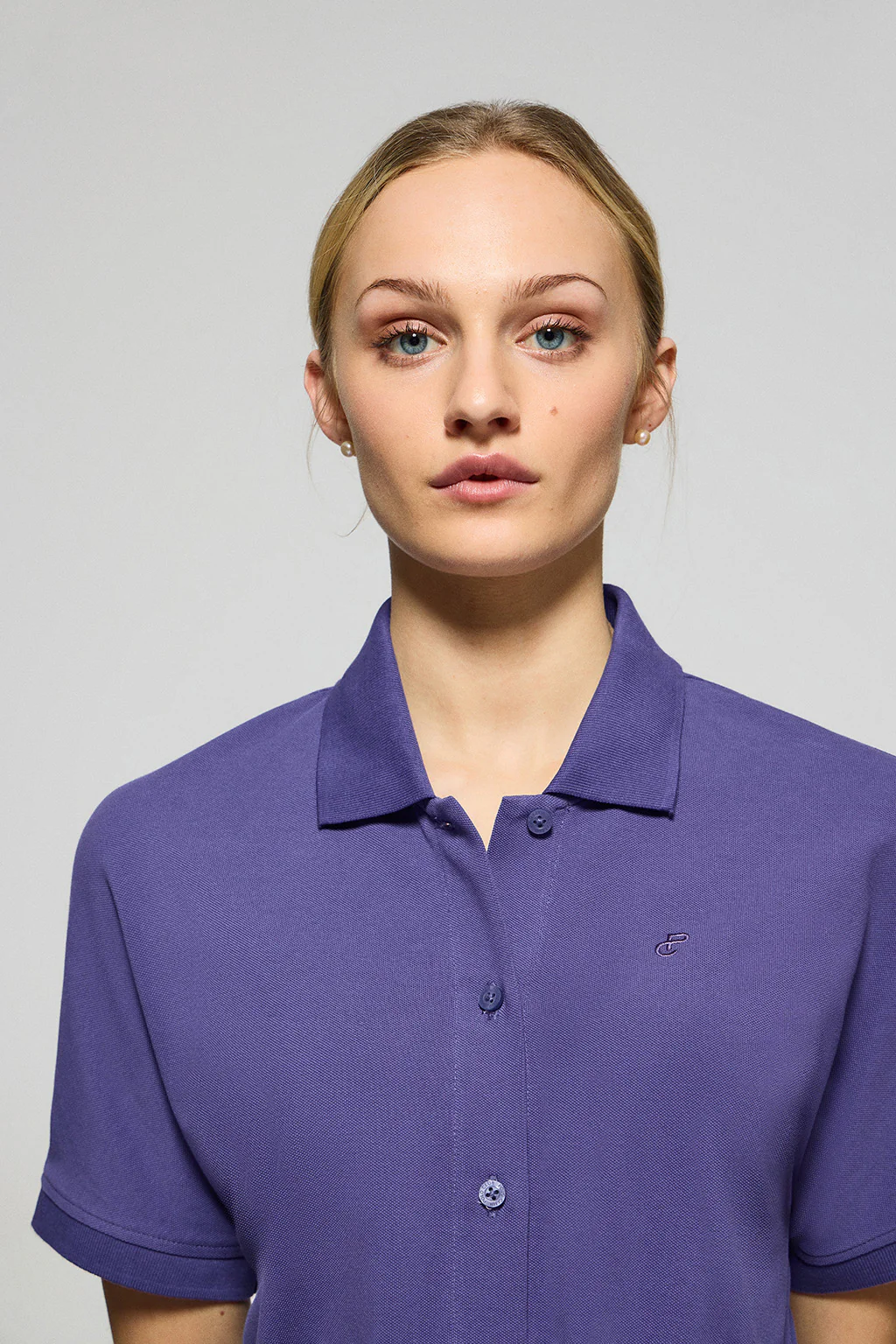 Blue-violet buttoned dress with PC embroidery - Image 3