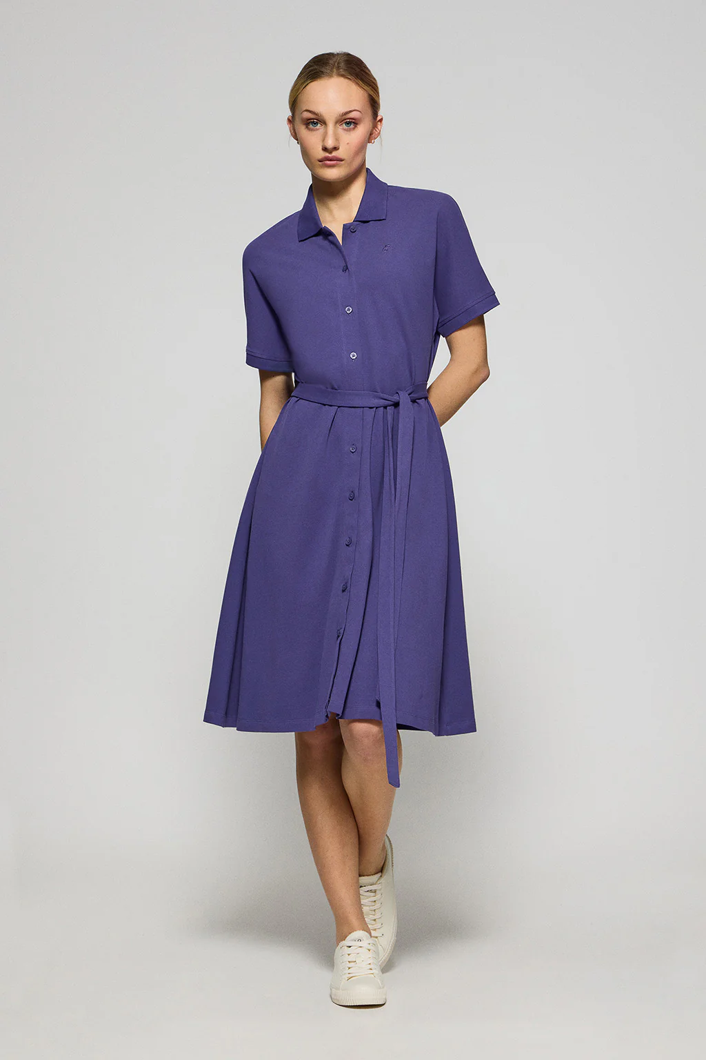 Blue-violet buttoned dress with PC embroidery - Image 4