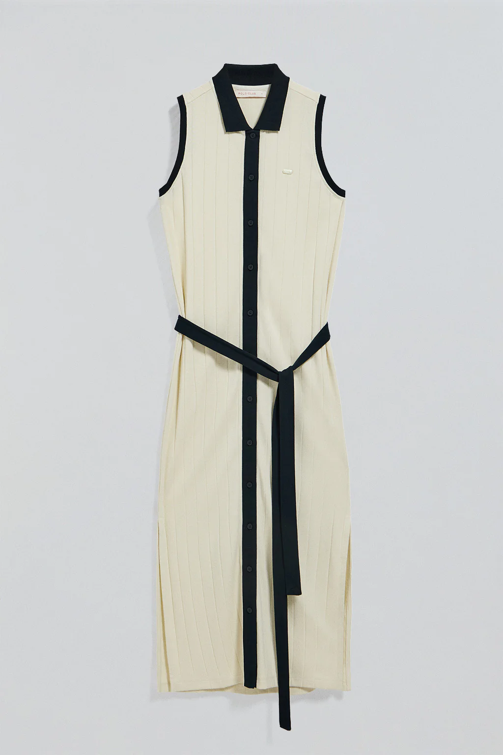 Nude ribbed sleeveless dress with pearly button - Image 5