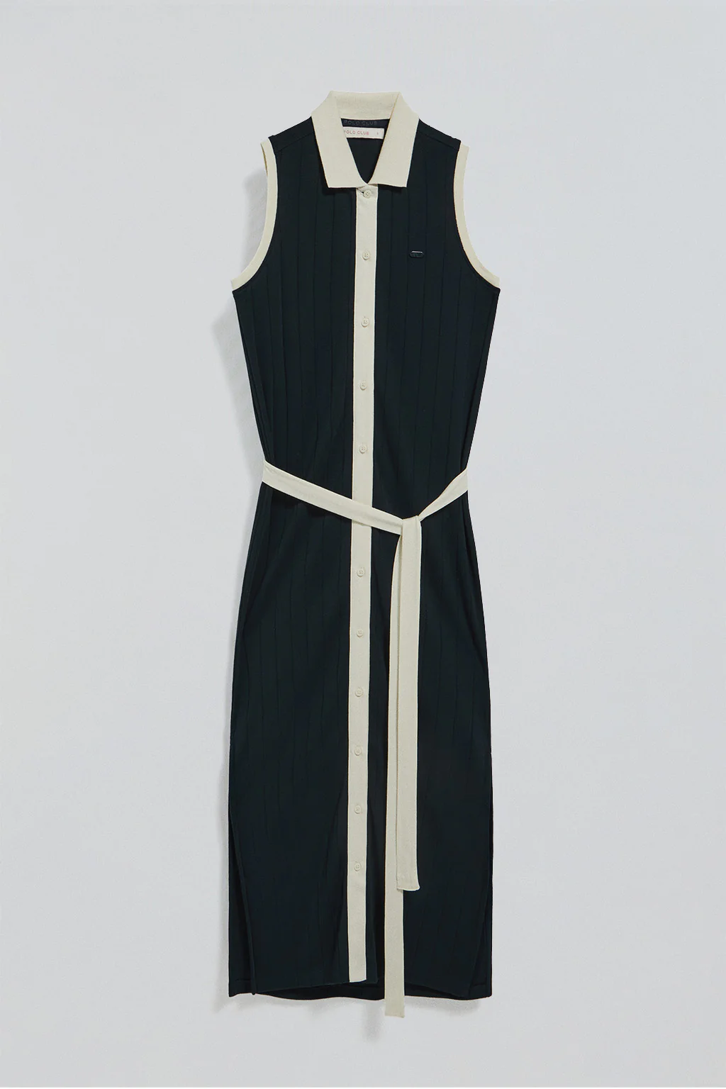 Navy-blue ribbed sleeveless dress with pearly button - Image 9