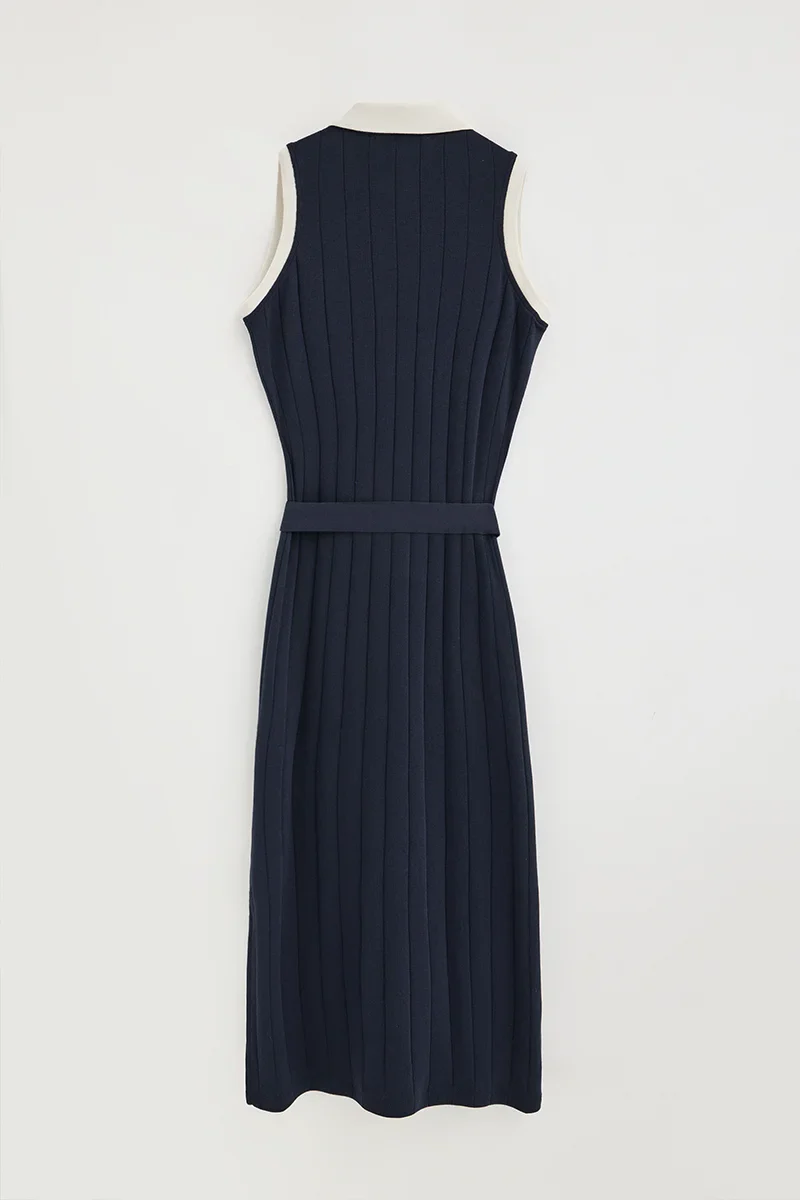 Navy-blue ribbed dress with tie waist Polo Club - Image 8