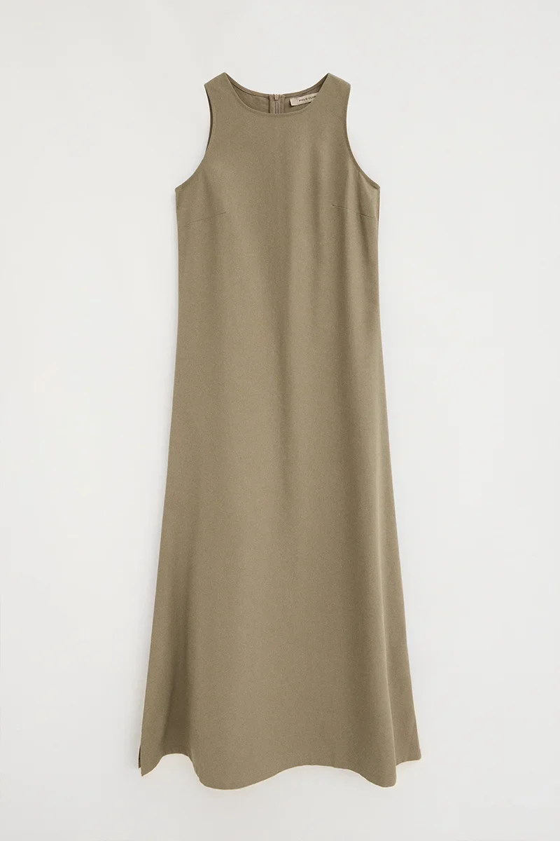 Khaki cotton-linen sleeveless dress with Polo Club logo - Image 10