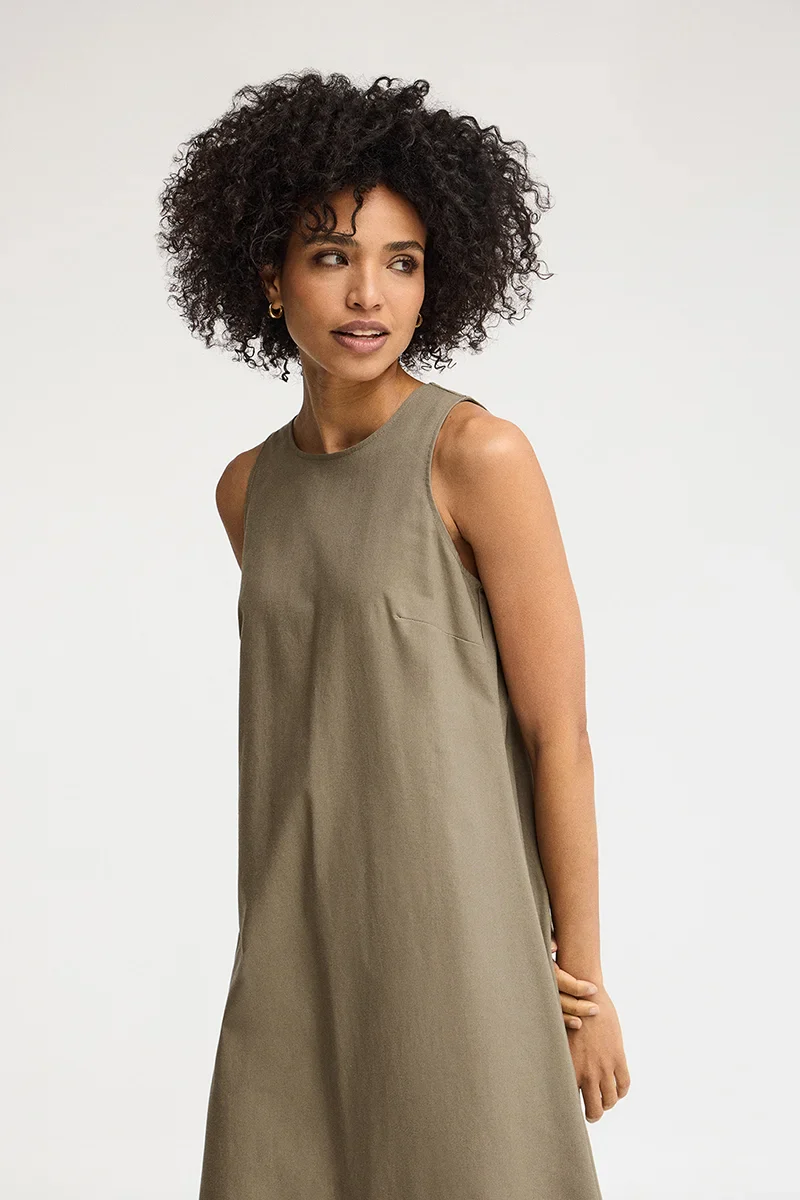 Khaki cotton-linen sleeveless dress with Polo Club logo - Image 3