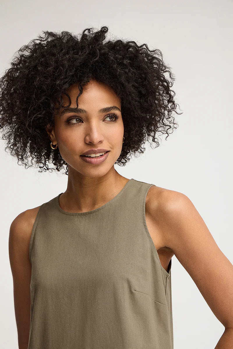 Khaki cotton-linen sleeveless dress with Polo Club logo - Image 4