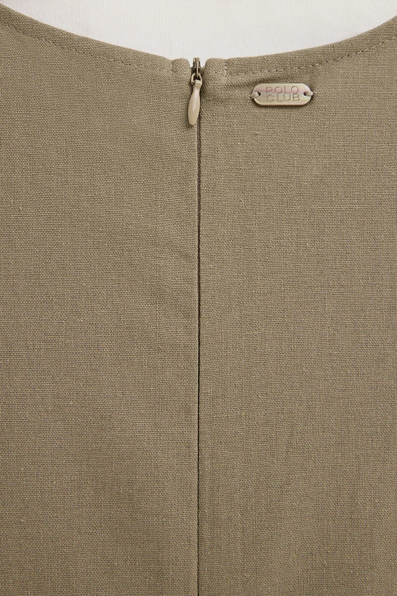 Khaki cotton-linen sleeveless dress with Polo Club logo - Image 8
