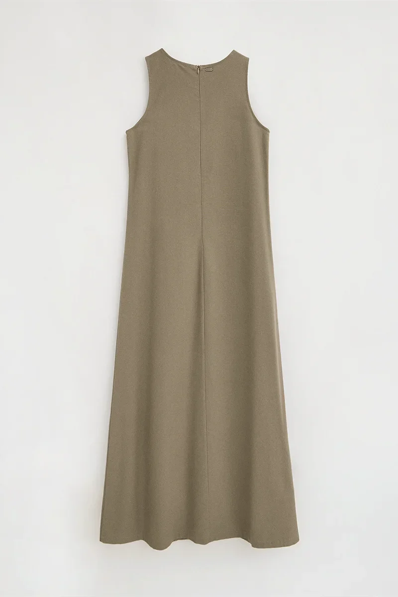 Khaki cotton-linen sleeveless dress with Polo Club logo - Image 9